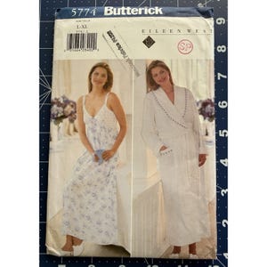 May include: A Butterick sewing pattern envelope featuring two women modeling sleepwear. The pattern includes a floral print nightgown and a white robe. The envelope has the text "Eileen West" and the pattern number 5774.