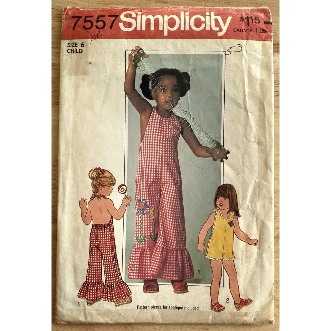 Simplicity Pattern 7557 Child's Halter Jumpsuit in 2-lengths Size 6 Cut ...
