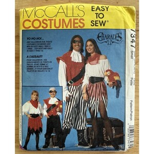 May include: McCall's Costumes sewing pattern for pirate costumes. The package features images of pirate costumes for misses, men, boys, and girls. The package includes the text "Easy to Sew".