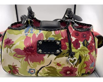 Bolso de hombro grande Brighton BEA de lona con estampado floral multicolor y ribete de cuero
