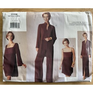 Patrón VOGUE 2006 Lauren Sara DISEÑADORA ESTADOUNIDENSE Tallas 14-18 Vestido Túnica Falda Pantalón