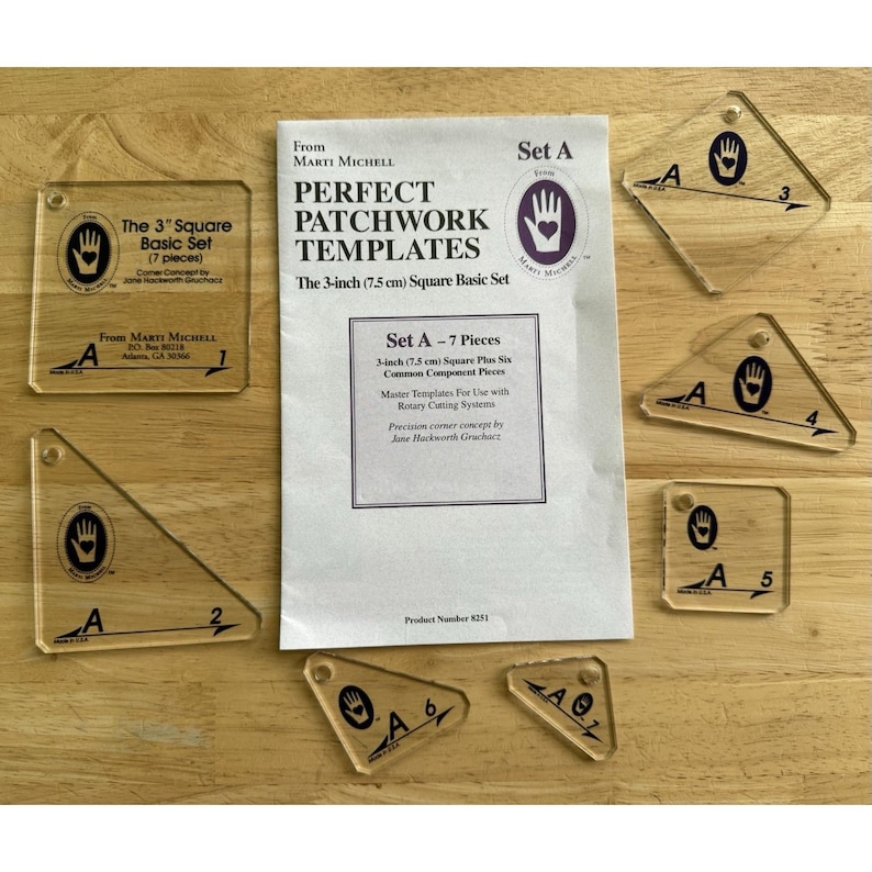Marti Michell Perfect Patchwork Templates Set A ~ The 3-Inch Square Basic Set image 1
