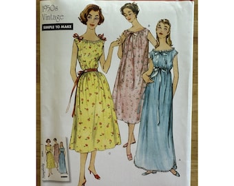 Simplicity VTG 50-tals reproduktionsmönster 8799 Nattlinnen för fröknar 4 delar storlek XS-XL