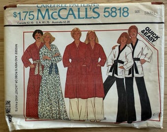 McCall's 5818 Misses' & Men's Robe Or Jacket  Pants Size Small Cut Complete