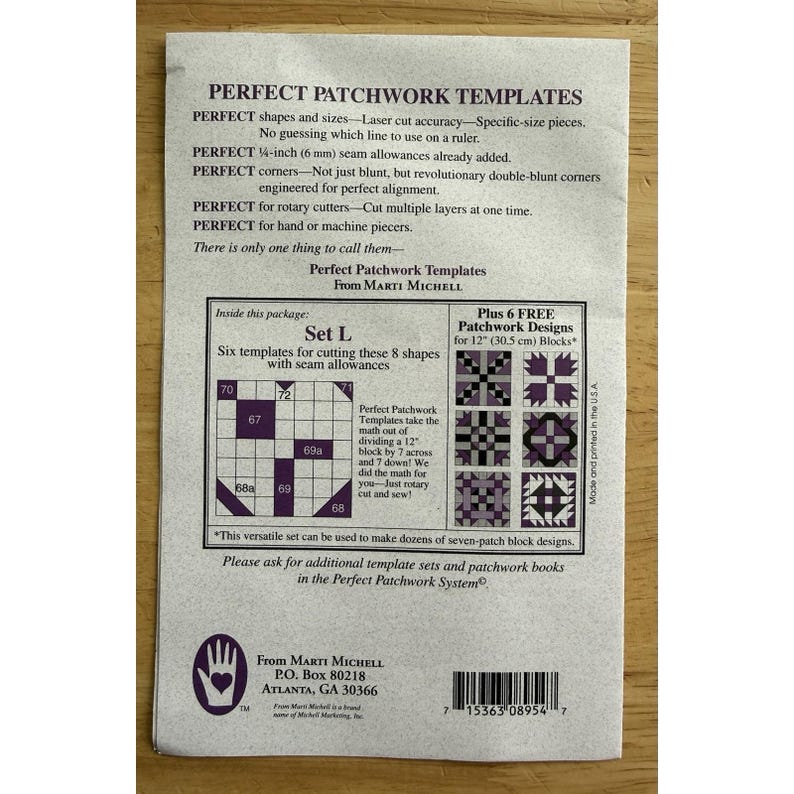 Marti Michell Perfect Patchwork Templates Set L ~ 12" Seven Patch Block Set image 4