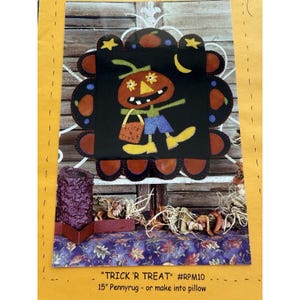 Trick R' Treat 15" Halloween Pennyrug Or Pillow Pattern Reets' Rags To Stitches