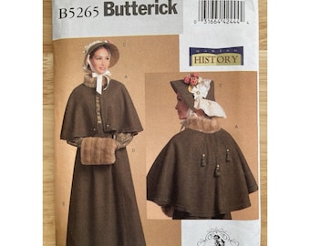 Butterick 5265 Capa victoriana, falda, gorro y manguito, traje histórico, tallas 6, 8, 10 y 12, nuevo