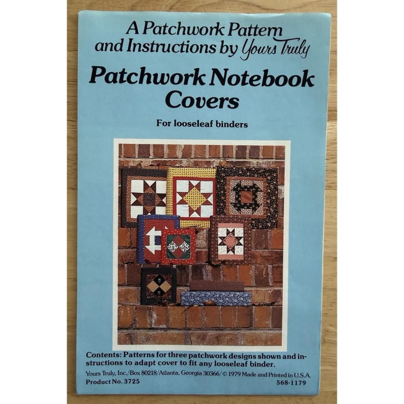 Pattern: Patchwork NOTEBOOK COVERS # 3725 Yours Truly 3 Designs 1979 VTG Uncut image 1