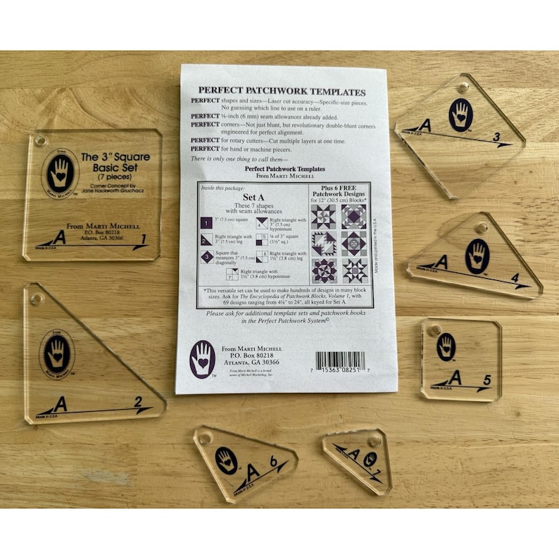 Marti Michell Perfect Patchwork Templates Set A ~ The 3-Inch Square Basic Set image 2