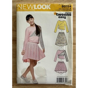 Patrón fácil New Look Tween S0724 / 6339 para top y falda asimétrica para niñas, tallas 8-16.
