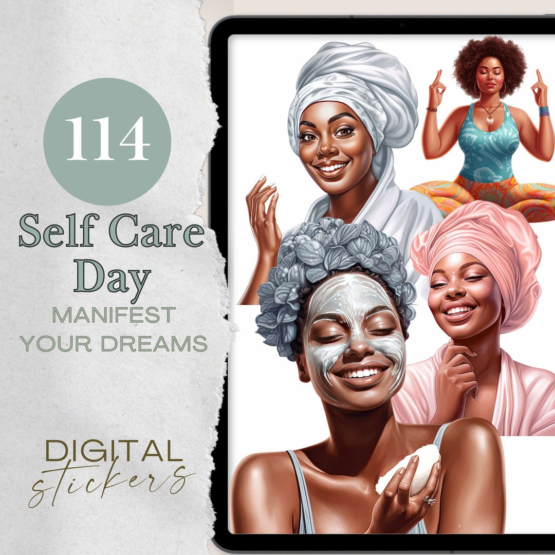 Self Care Day Digital Planner Stickers, Black Girl Self Care Digital ...