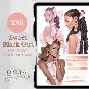 Sweet Black Girl Portrait Digital Stickers, Black Girl Digital Planner Stickers, Pre-cropped Black Girl Stickers, Goodnotes Stickers