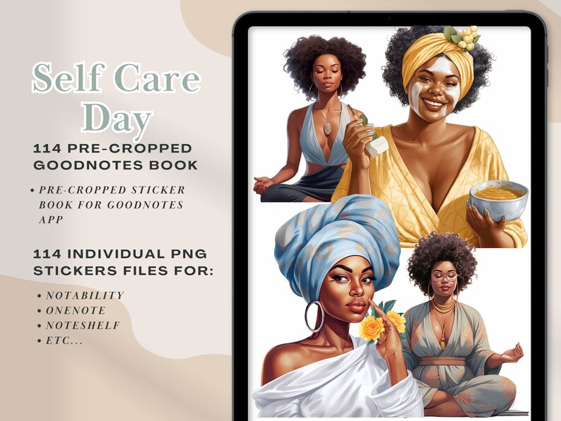 Self Care Day Digital Planner Stickers, Black Girl Self Care Digital ...