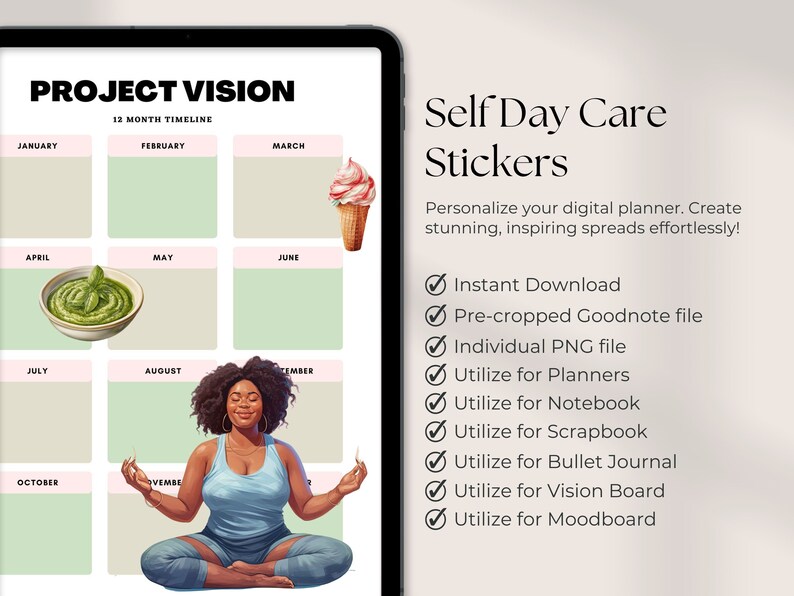 Self Care Day Digital Planner Stickers, Black Girl Self Care Digital ...