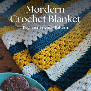 かぎ針編みブランケットのパターン – 黄色のストライプ | 初心者向け簡単PDFパターン、心地よいDIYスロー