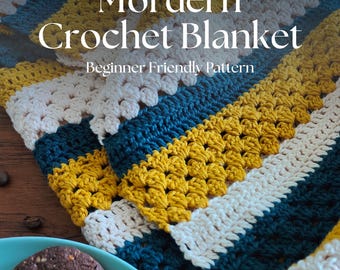 Padrão de Manta de Crochê – Listras Amarelas | Padrão PDF Fácil para Iniciantes, Manta Aconchegante DIY