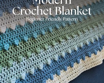Padrão de manta de crochê – design listrado com pompons | Padrão fácil em PDF para iniciantes, manta aconchegante faça você mesmo