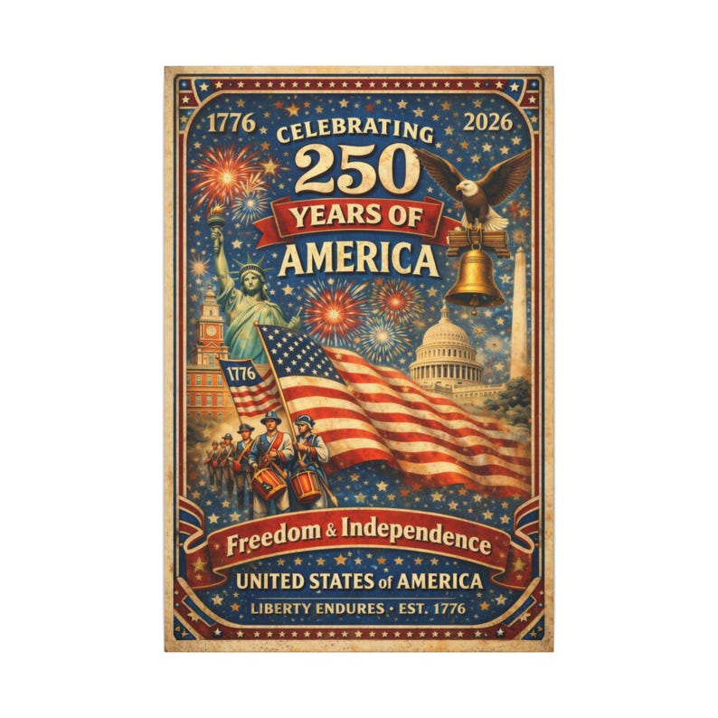 USA 250th Independence Anniversary Poster  
A bold yet elegant design — ideal for collectors, history lovers, and patriotic gifts.