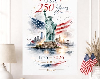 Impresión en lienzo de la Estatua de la Libertad: 250 años de libertad: arte mural con un toque estadounidense envejecido