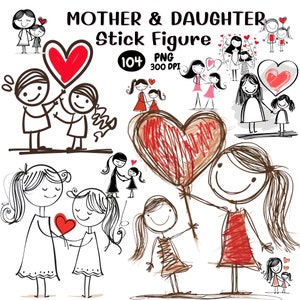 Paquete de svg de figuras de palo, figura de palo png, imágenes prediseñadas de madre e hija de palo, familia de palo, figura de palo Svg, personas de palo, amo a mamá png