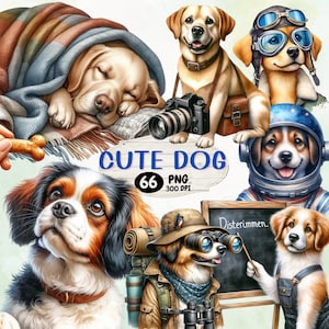 Cute cartoon dog watercolor concept, Funny Dog, Dog PNG bundle, Dog png for shirt, dog dad gift, dog gift, dog watercolor,Pet Lovers Digital