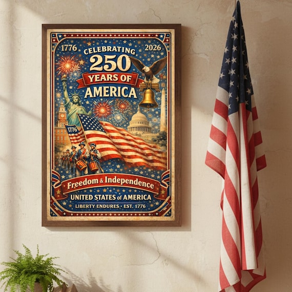America 250 Years of Freedom Canvas | Matte Stretched Wall Art 1776-2026