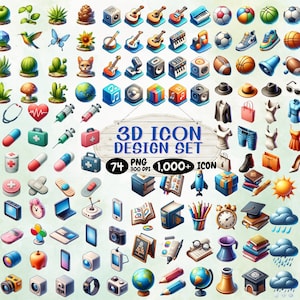 3D Icon pack, icons, Icon set, PNG, Commercial use, Printable PNG File, Instant download,Transparent PNG Files, 74 Png, 1000+ Icon