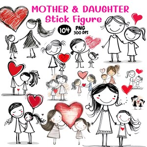 Mother and Daughter Stick Figure SVG | Family Line Art Clipart | Mom Love Digital Download image 4