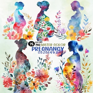 Aquarel bloemen zwangere vrouw clipart, transparante achtergronden, zwangerschap clipart, zwangere moeder, Moederdag cadeau, zwangere cadeau, baby
