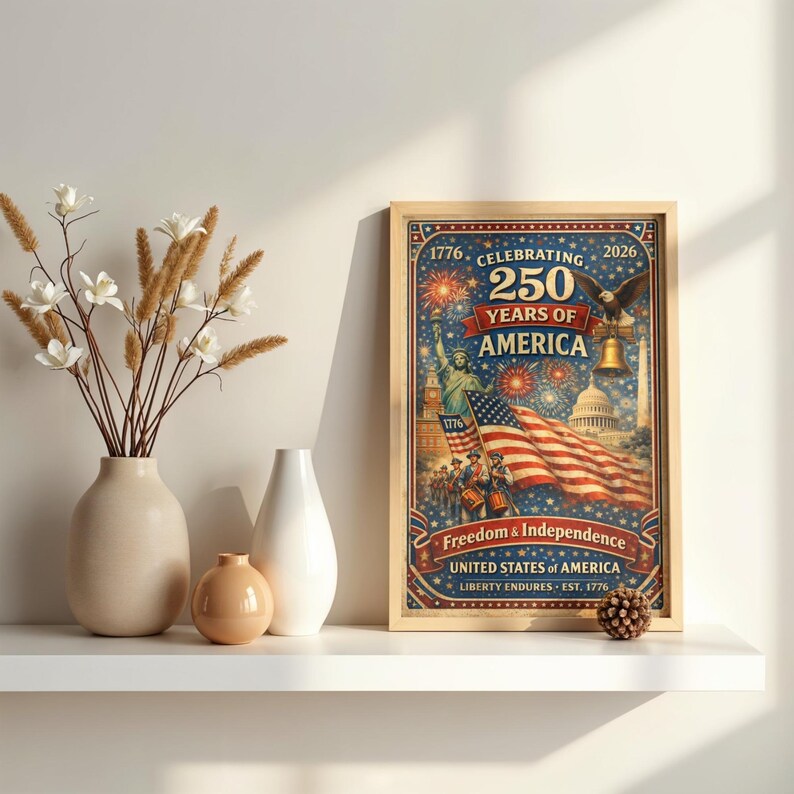 Classic Americana wall art inspired by the spirit of 1776.  
Rich vintage details that bring warmth, history, and character to any space.