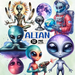 Aquarelle extraterrestre PNG, clipart de la rentrée, Clipart extraterrestre mignon, Alien Png, extraterrestre mignon, aquarelle, cadeaux extraterrestres, astronaute mignon Png, ovni