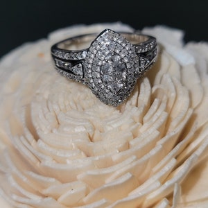 Marquise cut 1/2 ct Natural Diamond Dinner, Sterling Silver, size 7.25