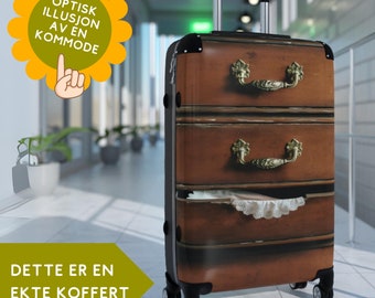 Koffert forkledd som en retro, brun kommode med undertøy | Optisk illusjon | Suitcase | Luggage