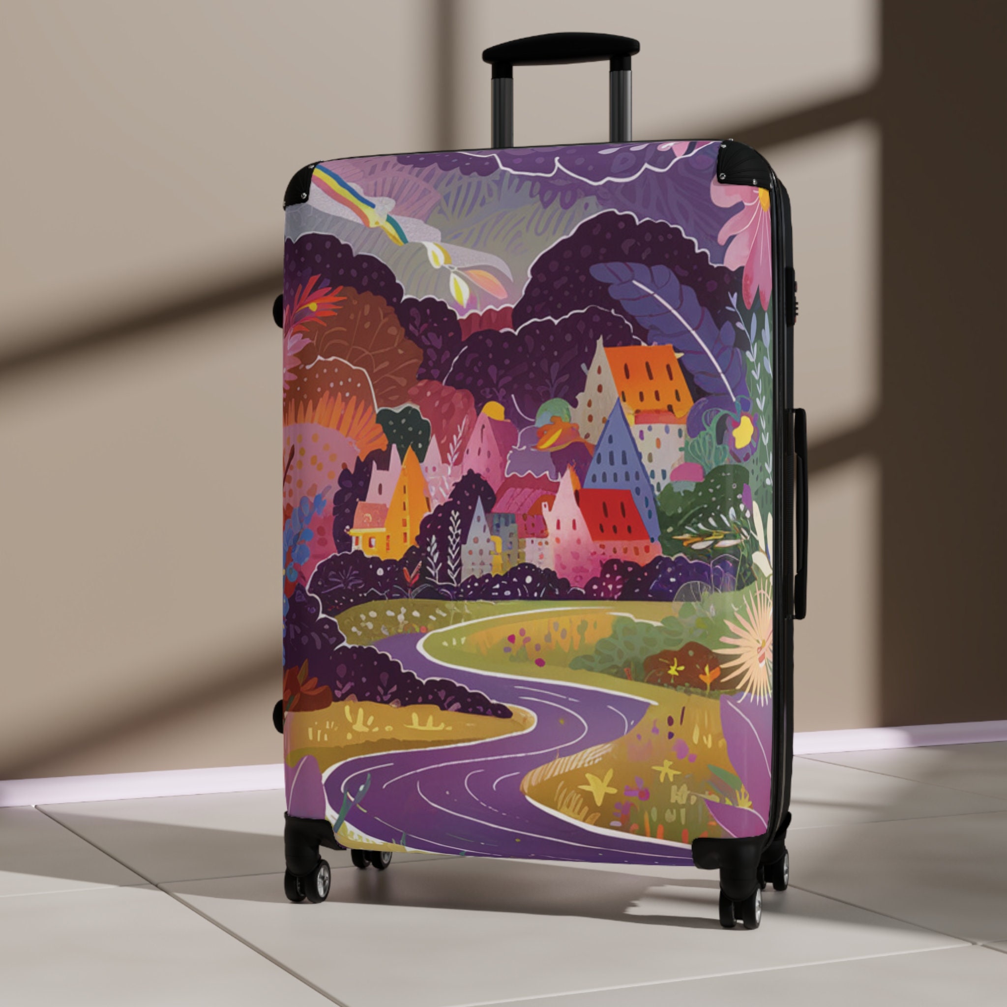 Koffert med Småbyidyll og blomster | Suitcase | Luggage