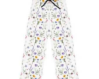 Cozy Pajama Pants Adorned with Wildflowers, Ladybugs, and Bees: A Colorful Harmony of Nature's Delights