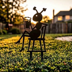 4 Beer Holding Ant Garden Stake SVG | Laser Cut Metal Yard Art | Drinking Ant Silhouette | Garden Decor Dxf Eps Png AI PDF