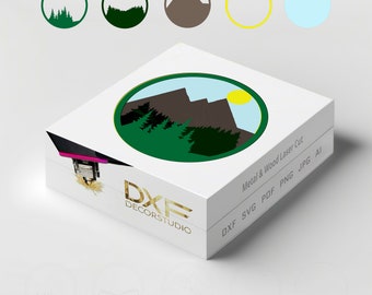 Mountain Desgn Laser cut file for Glowforge, Mountains, River, Camping, Nature, Forest, Trees, Svg Dxf Ai Pdf Cdr Lightburn, x-tool