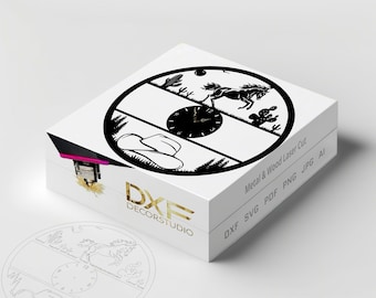 Horse & Cowboy Clock And Wall Decor, Animal Cut Svg Dxf File Wall sticker Pdf Silhouette Template Cnc Cutting Router Digital Vector