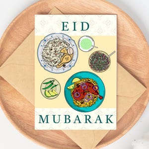 Cartão Eid Mubarak | Cartão Eid | Presentes Eid | Eid al Fitr | Cartões Eid al Adha | Cartão de Saudação Eid Comida | Cartão de Comida Asiática | Arte/Impressões Sul-Asiáticas