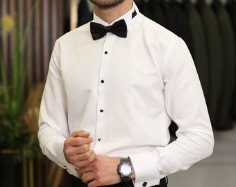 Men Slim Fit Buttoned White Shirt, Wedding Groom Party Wear Shirt, White Cotton Shirt, Men White Tuxedo Shirt, White Groom Tuxedo Shirt