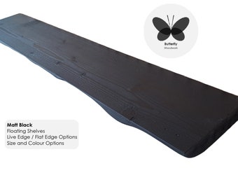 Black Ebony Reclaimed Floating shelf Live Edge Optional, Rustic-Black Ebony-Farmhouse-White-Rustic Classic, Custom made, Scaffold Board