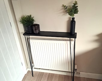 All Black - Radiator Console Table - Hairpin Legs 22/28/30/34/40 inch - Low Price - Sleek 22mm Shelf - 6 inch depth - Custom Width & Colour