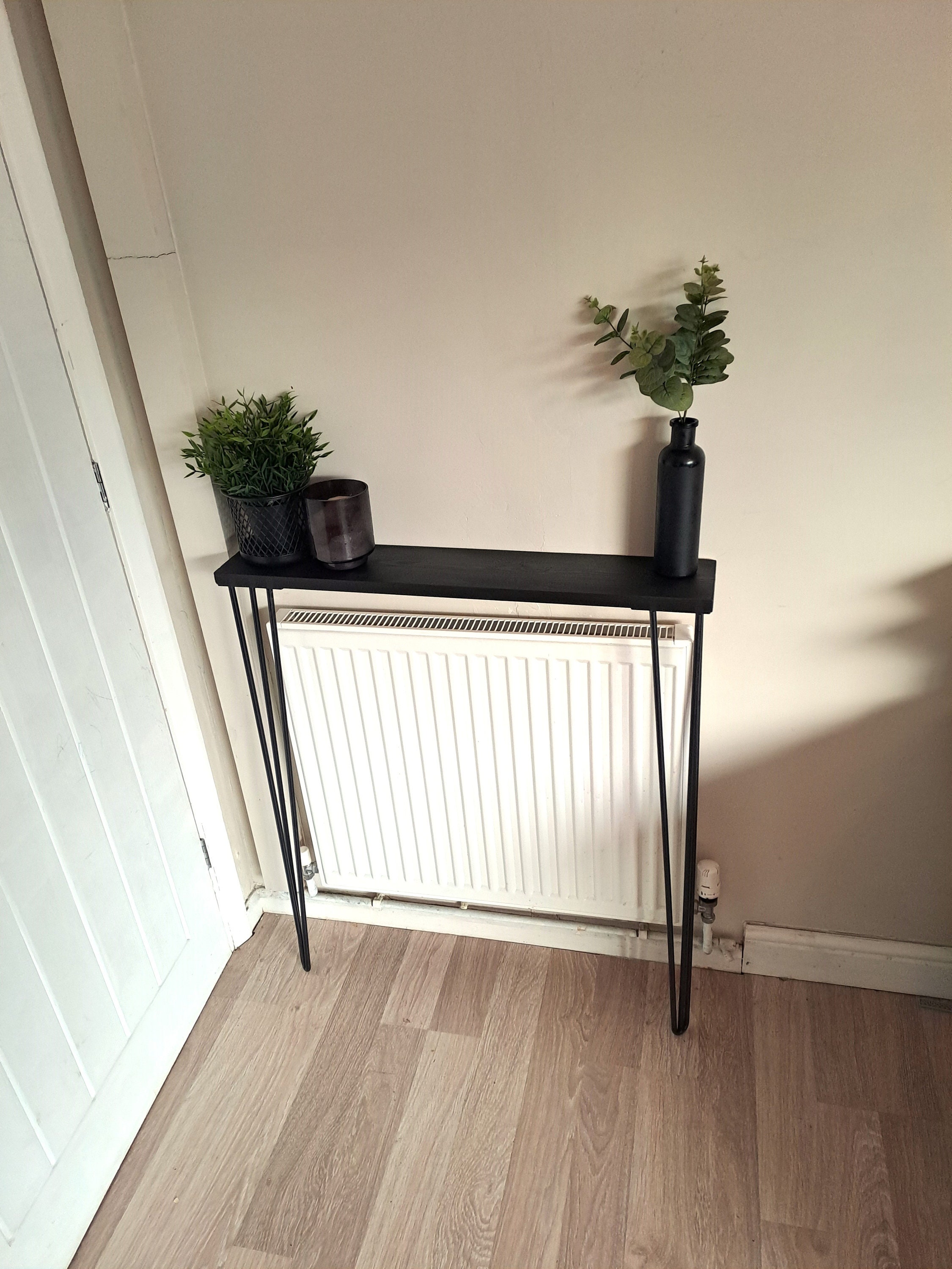 All Black Radiator Console Table Hairpin Legs 22 28 30 34 40 Inch Low Price Sleek 22mm Shelf 6 Inch Depth Custom Width Colour Etsy