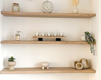 Wavey Edge Rustic Wooden Shelf, Custom made, Size & Colour Options. Quality Timber, Scaffold Board Thick Shelving, Hand picked quality wood