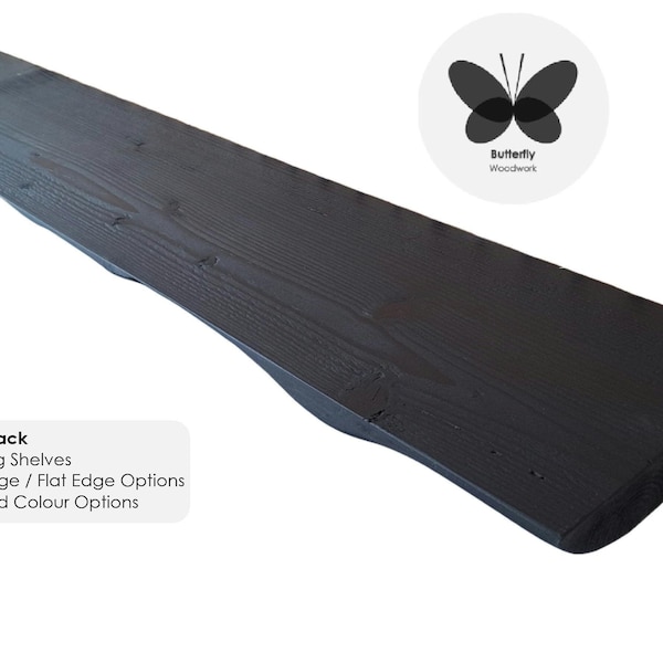 Black Ebony Reclaimed Floating shelf Live Edge Optional, Rustic-Black Ebony-Farmhouse-White-Rustic Classic, Custom made, Scaffold Board