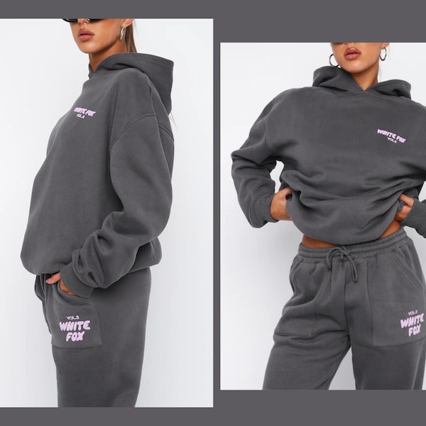 White Fox Hoodie Set - Casual Daywear Sweatshirt and Sweatpants - Lounge Wear Tracksuit