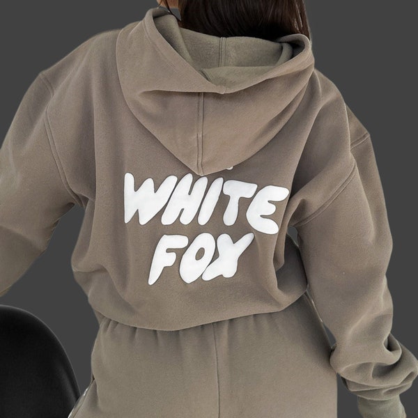 White Fox Hoodie Set - Cozy and Stylish Casual Daywear Sweatshirt and Sweatpants - Lounge Wear Tracksuit Bundle