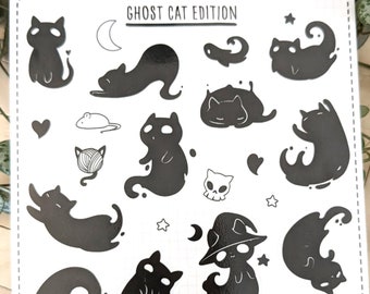 Folha de adesivos Ghostcat Edition A6 | Gato Fantasma | Adesivos Transparentes | Fantasmas | Halloween | Diário