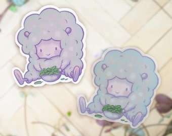 Adesivos fofos de ovelha com salada | adesivos fofos à prova d'água