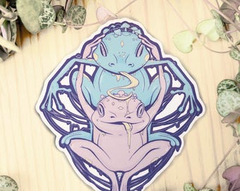 Adesivo de sapos entrelaçados | casal de sapos estranhos | adesivo grande à prova d'água